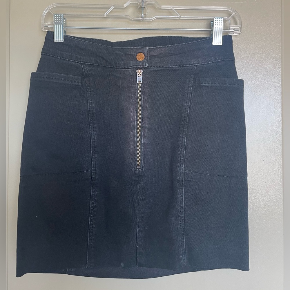 Black Denim Mini Skirt with Zipper